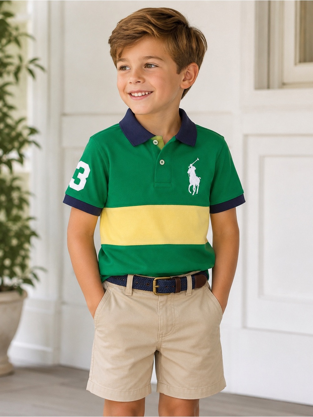 Polo by Ralph Lauren kids Green Polo with Yellow Chest Stripe and Navy Trim